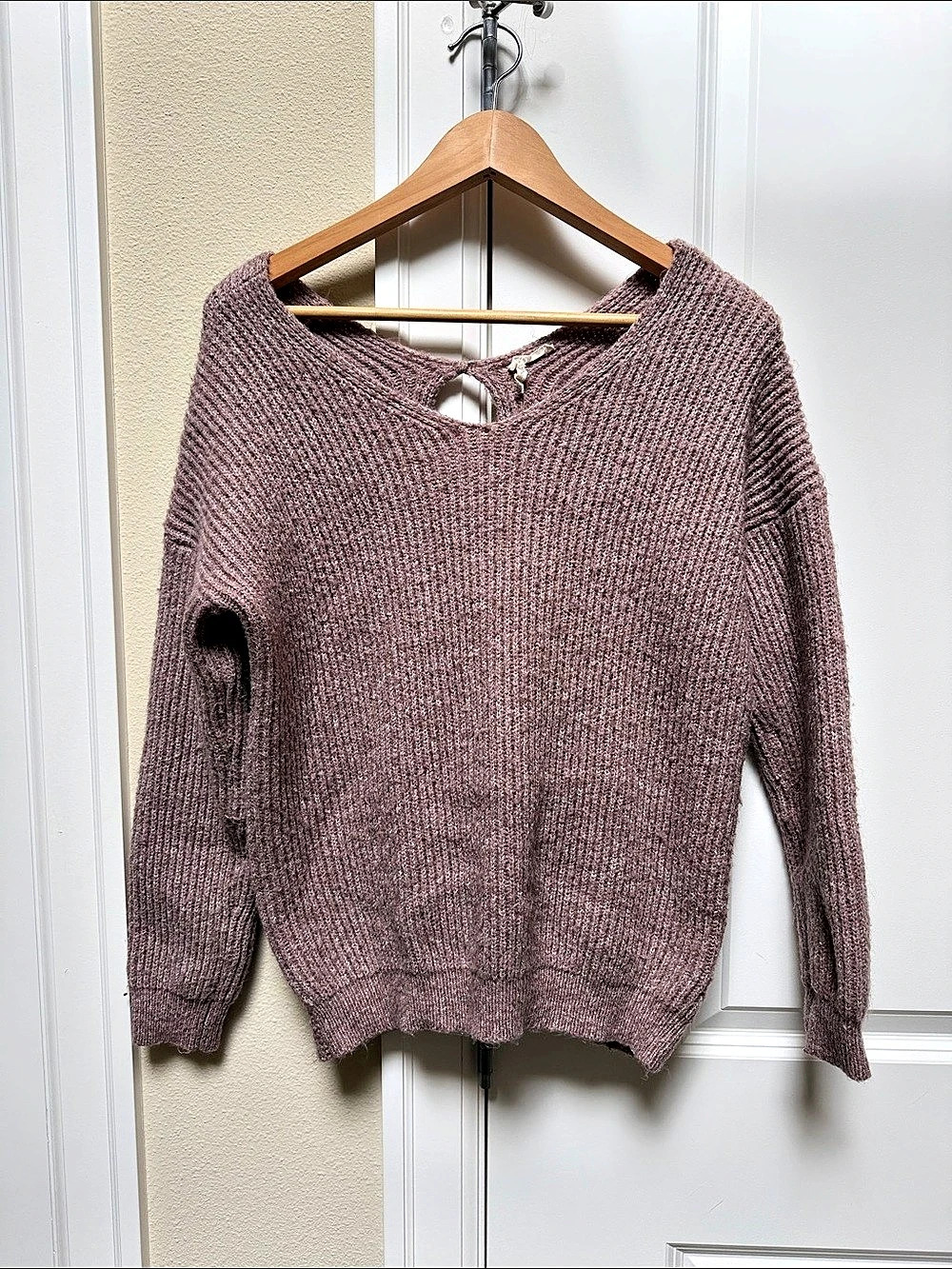 Twist Back Knit Sweater in Plum